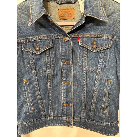 Levi’s 2 Pocket Blue Denim Stretch Blank Red Tab Trucker Jacket, M - Picture 4 of 9